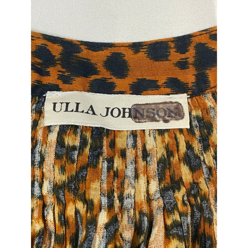 Ulla Johnson Leopard Print Mini Dress Brown V-Neck Puff Sleeve Smocked Waist 2 - Picture 3 of 15